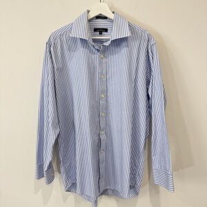 Daniel Hechter Light Blue Striped Cotton Dress Shirt Size 17